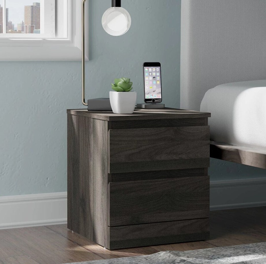 Espresso Nightstand Brindle Low Profile Bedside Table With 2 Etsy
