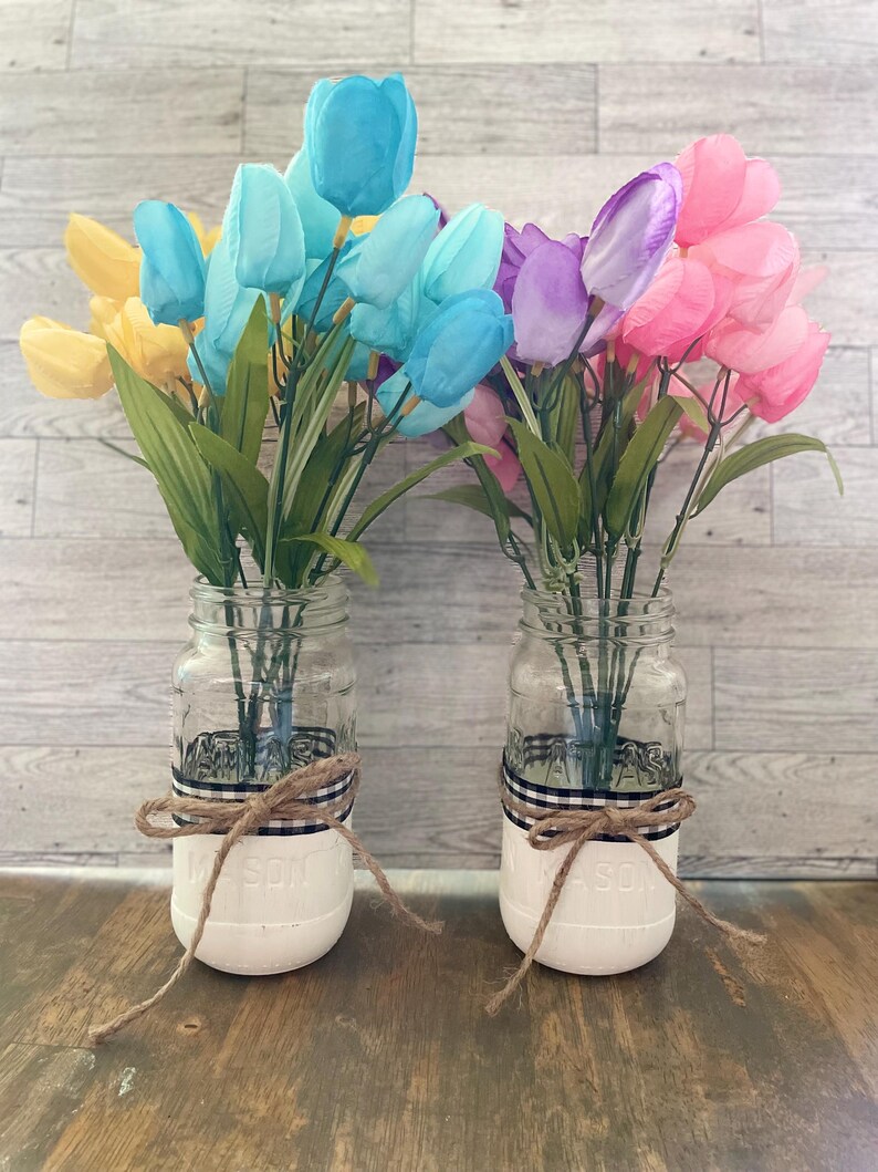 Curated visual reference: Gallery Detail: Farmhouse Upcycled Glass Jar Set White Painted Vases With Black