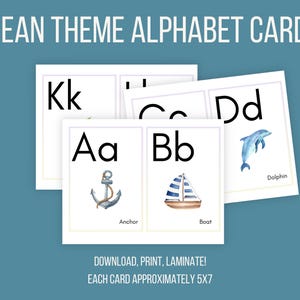 Cartes alphabet, cartes lettres sur le thème de l'océan