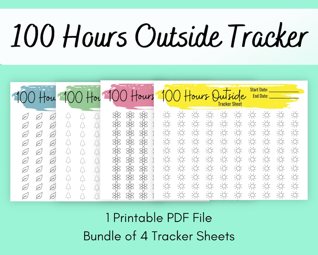 100 Hours Outside Tracker Sheet, Hours Outside Coloring Page Etsy