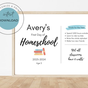 Erster Tag der Homeschool, Erster Tag des Homeschool-Zeichens, Erster Schultag, Bearbeitbarer erster Tag der Homeschool