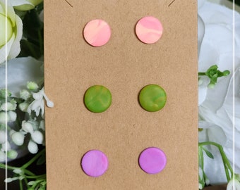 Set of 3 Bright Stud Earrings - Made with clay polymer and hypoallergenic findings