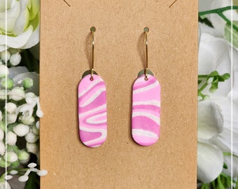 Small Pink Swirl Dangle Earrings - Made with clay polymer and hypoallergenic findings