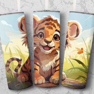 Cute Tiger Cub 20 oz Skinny Tumbler Sublimation Design, Instant Digital Download PNG, Straight & Tapered PNG