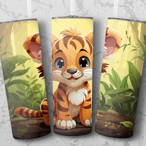 Cute Tiger Cub 20 oz Skinny Tumbler Sublimation Design, Instant Digital Download PNG, Straight & Tapered PNG
