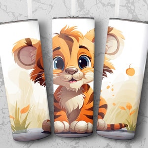 Cute Tiger Cub 20 oz Skinny Tumbler Sublimation Design, Instant Digital Download PNG, Straight & Tapered PNG