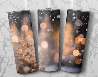 Christmas Tree Tumbler Sublimation Design, Winter Lights PNG (Digital Download)