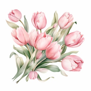 Tulips Flower Garland Clipart Bundle 15 High Quality PNG, Watercolor Floral Border, Digital Download,Card Making,Digital Paper Craft| 225