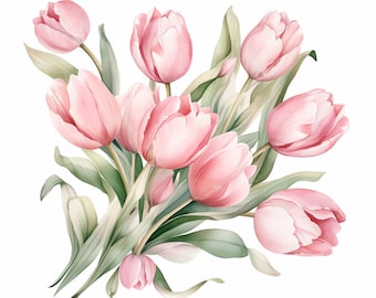 Tulips Flower Garland Clipart Bundle 15 High Quality PNG, Watercolor Floral Border, Digital Download,Card Making,Digital Paper Craft| 225