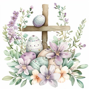 Easter Cross Clipart PNG Bundel 13 Hoge kwaliteit, Easter Flower Egg Aquarel, DigitalDownload, Card Making, Mixed Media, Digital Paper Craft| 258