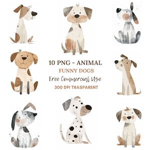 Crazy Dog Clipart PNG Bundle 10 JPG de alta calidad, perros divertidos de acuarela, descarga digital, fabricación de tarjetas, medios mixtos, artesanía de papel digital / 179