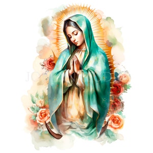 Nostra Signora di Guadalupe Clipart PNG,15 Alta qualità,Acquerello Vergine Maria Download digitale,Creazione di cartoline, Tecnica mista, Mestiere di carta digitale/ 373