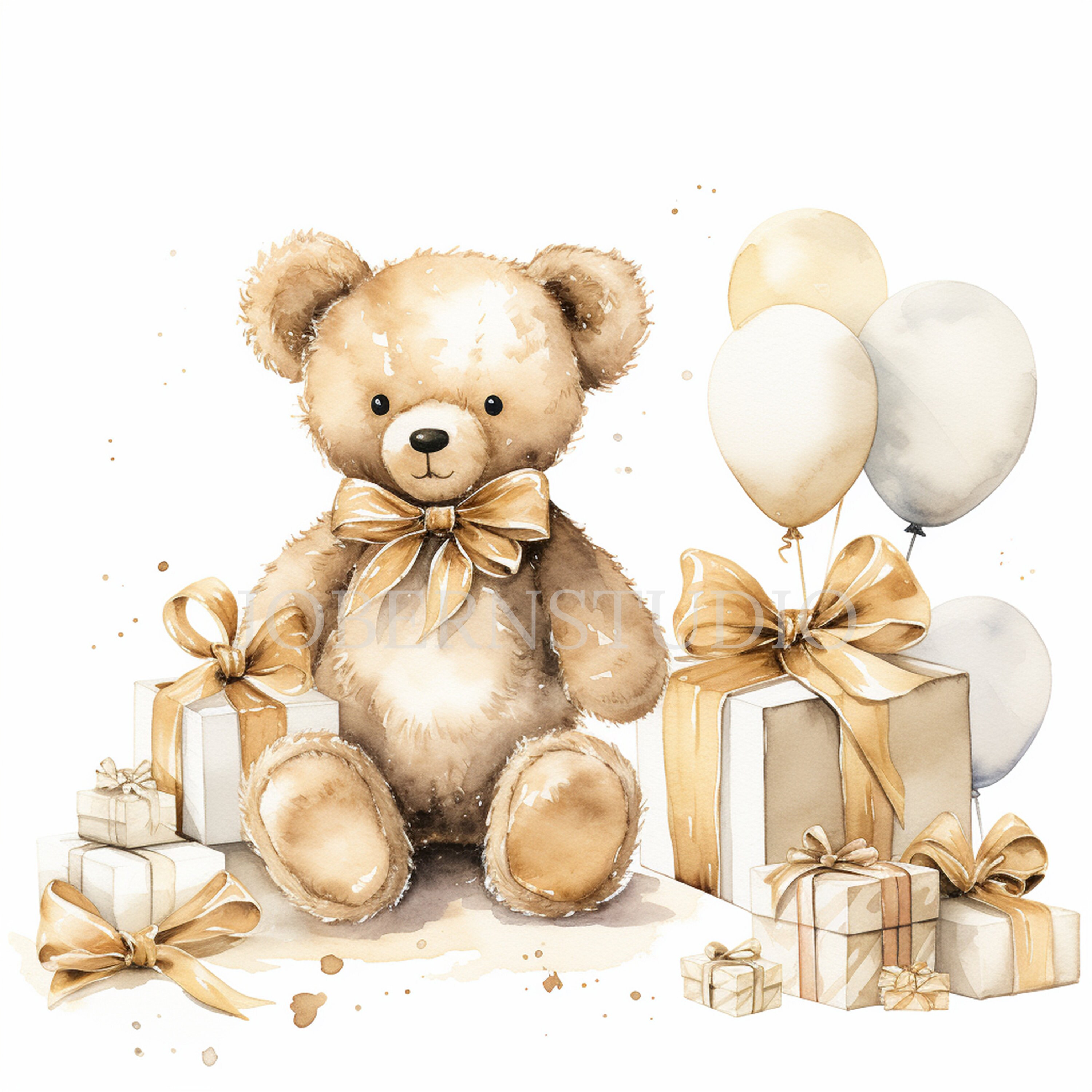 Christmas Teddy Bear, Watercolor Clipart PNG,15 High Quality Jpgs ...