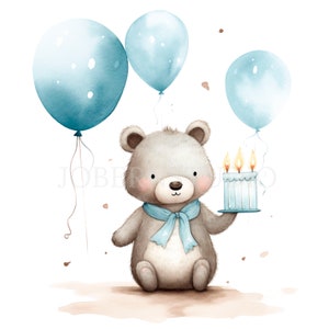 Teddy Bear Party Watercolor Clipart PNG,Bundle 15 High Quality JPGs,Digital Download,Card Making,Mixed Media, Digital Paper Craft| 59