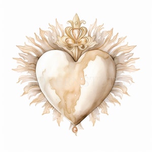 Pacchetto di clipart del Sacro Cuore 15 PNG di alta qualità, acquerello Gesù Maria, download digitale, creazione di cartoline, supporti misti, artigianato in carta digitale/ 233