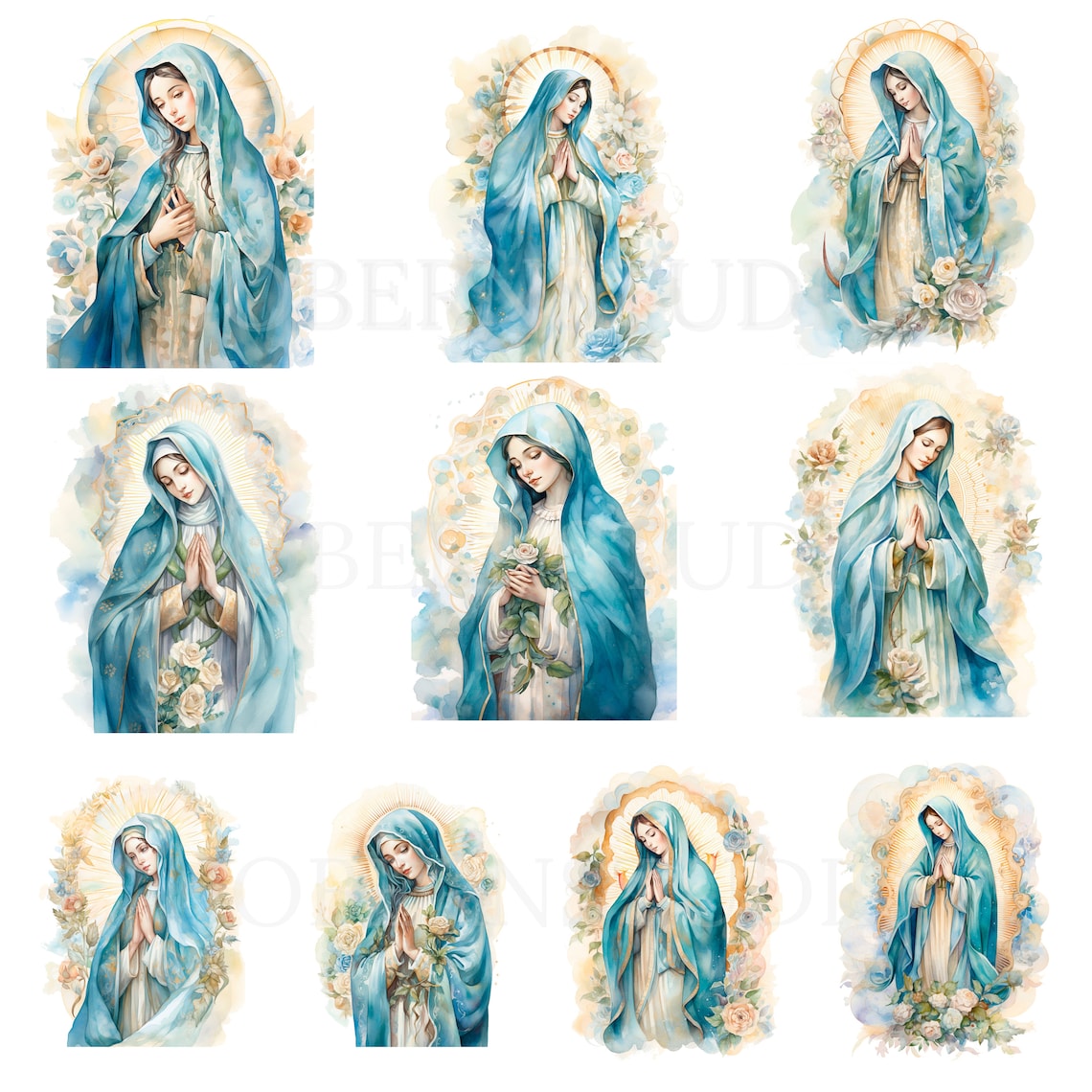 Virgin Mary Clipart,bundle 10 High Quality Png,watercolor Vintage Holy ...