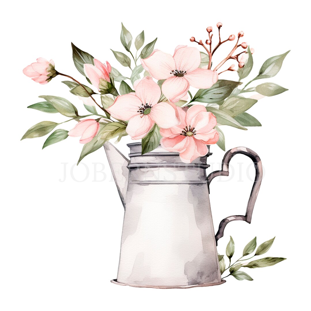 Watercolor Vase of Flower Clipart Bundle 15 High Quality PNG, Rustic ...