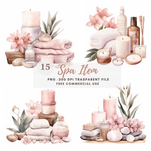 Spa Time Clipart Bundle 15 PNG de haute qualité, Bath Home Decor, Téléchargement numérique, Fabrication de cartes, Médias mixtes, Artisanat en papier numérique, Autocollants| 99