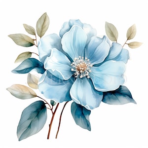 Fleur bleue Clipart Bundle 10 PNG haute qualité, aquarelle florale, téléchargement numérique, autocollants imprimables, fabrication de cartes, création numérique en papier | 228