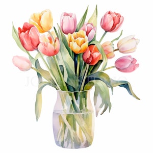 Tulips Flower Vase Clipart Bundle 12 High Quality PNG, Watercolor Floral Border, Digital Download,Card Making,Digital Paper Craft| 342