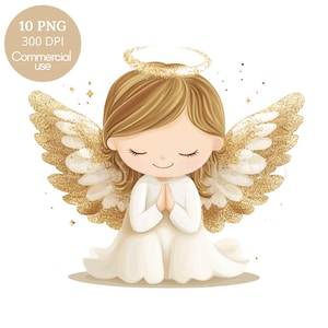 Guardian Angel Clipart PNG Bundle 10 Wysokiej Jakości PNG, Akwarela Złoty Anioł, Naklejki Do Wydrukowania Goodnotes, Pobieranie Cyfrowe| 608