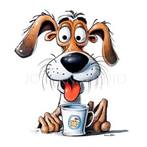 Crazy Dog Clipart PNG Bundle 15 JPG de alta calidad, café de perros gruñones divertidos, descarga digital, creación de tarjetas, medios mixtos, artesanía de papel digital / 102