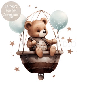 Miś Awiator Clipart PNG Pakiet 15 Wysokiej Jakości, Brązowy Miś Teddy Shower, Naklejki Do Wydrukowania, Tworzenie Kartek, Cyfrowe Rzemiosło Papierowe|426
