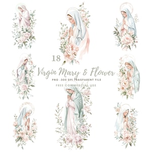 Clipart di fiori della Vergine Maria, pacchetto di 18 PNG di alta qualità, Vergine Maria e Gesù, adesivi stampabili Goodnotes, download digitale/773