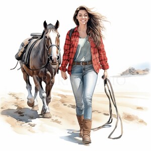 Pacchetto PNG Clipart donna e cavallo 15 alta qualità, ragazza acquerello, adesivi stampabili, download digitale, creazione di cartoline, creazione di carta digitale/300
