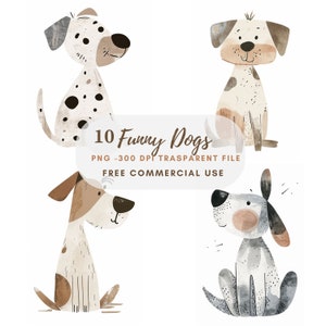 Crazy Dog Clipart PNG Bundle 10 JPG de alta calidad, perros divertidos de acuarela, descarga digital, fabricación de tarjetas, medios mixtos, artesanía de papel digital / 179