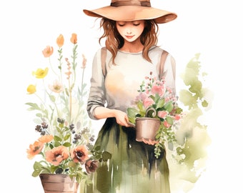 Beauté jardinage clipart PNG, lot de 25 haute qualité, aquarelle de fleurs de jardin, téléchargement numérique, fabrication de cartes, techniques mixtes, créations numériques en papier | 386
