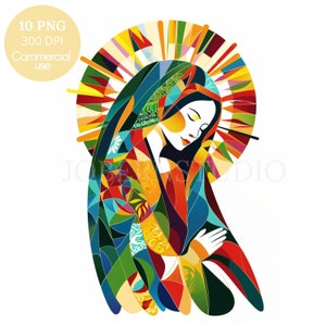Clipart della Vergine Maria, Pacchetto 10 PNG di alta qualità, Maria Vergine vintage colorata, Download digitale, Adesivi stampabili Goodnotes, Carta digitale/520