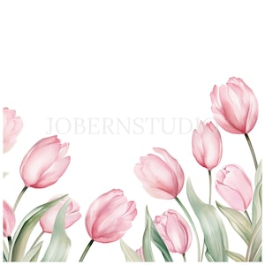 Tulips Flower Border Clipart Bundle 12 High Quality PNG, Watercolor Floral Garland, Digital Download,Card Making,Digital Paper Craft| 301