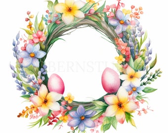 Ostergirlande Kranz Clipart PNG Bundle 10 hohe Qualität, Ostern Aquarell, digitaler Download, Kartenherstellung, Mixed Media, digitales Papier Handwerk|154