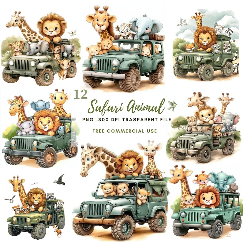 Watercolor Safari Animal Clipart Bundle, PNG JPG (digital Download ...