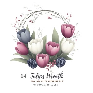 Tulips Wreath Flower Clipart Bundle 14 High Quality PNG, Watercolor Floral Bouquet,Printable Stickers Goodnotes| Digital Download| 805