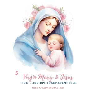 Clipart della Vergine Maria, Pacchetto 5 PNG di alta qualità, Natale Maria e Gesù, Adesivi stampabili Goodnotes, Download digitale, Carta digitale/ 503