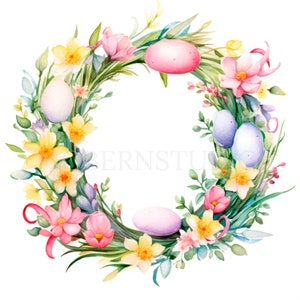 Pacchetto PNG Clipart ghirlanda di Pasqua ghirlanda 10 alta qualità, acquerello pasquale, download digitale, creazione di cartoline, supporti misti, artigianato in carta digitale/154