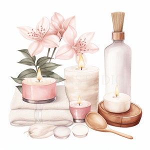 Bundle de 15 cliparts l'heure du spa PNG haute qualité, décoration de salle de bain, téléchargement numérique, fabrication de cartes, techniques mixtes, créations numériques en papier, autocollants | 99