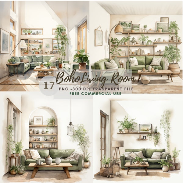 Living Room Clipart Bundle 17 High Quality PNG,Watercolor Home Decor,Interior Design,Digital Download,Card Making,Digital Paper Craft|92