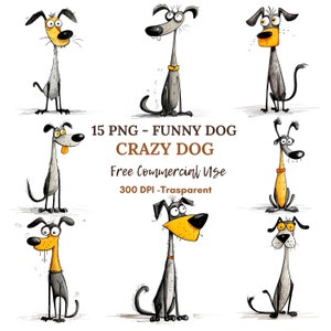 Paquete de 15 imágenes PNG de perros locos en alta calidad (JPG), perros gruñones divertidos, café, descarga digital, creación de tarjetas, técnicas mixtas, manualidades digitales con papel/104