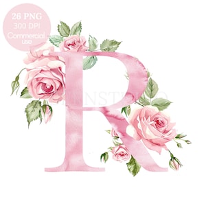 Paquete de imágenes prediseñadas de letras del alfabeto rosa 26 PNG de alta calidad, letras de acuarela, pegatinas imprimibles, descarga digital, artesanía de papel digital / 484