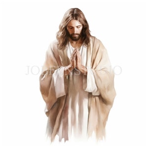 Pacchetto di clipart di Gesù Cristo 13 PNG di alta qualità, acquerello Gesù che prega, download digitale, creazione di cartoline, supporti misti, artigianato in carta digitale/ 315