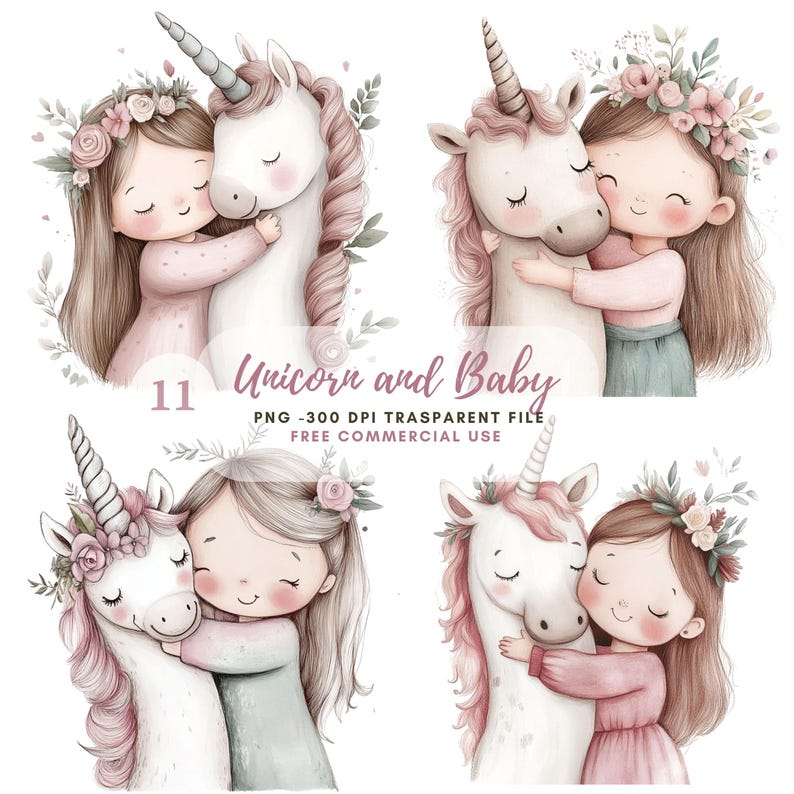 Unicorn and Baby Clipart PNG Bundle 11 High Quality PNG |fantasy Animal ...