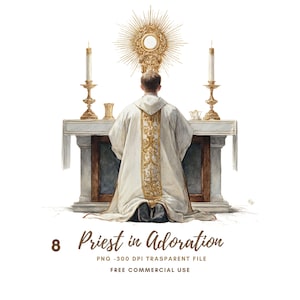 Priester in Anbetung Clipart PNG, Bündel 8 hohe Qualität, Aquarell Eucharistische Monstranz, druckbare Aufkleber Goodnotes, digitaler Download | 801