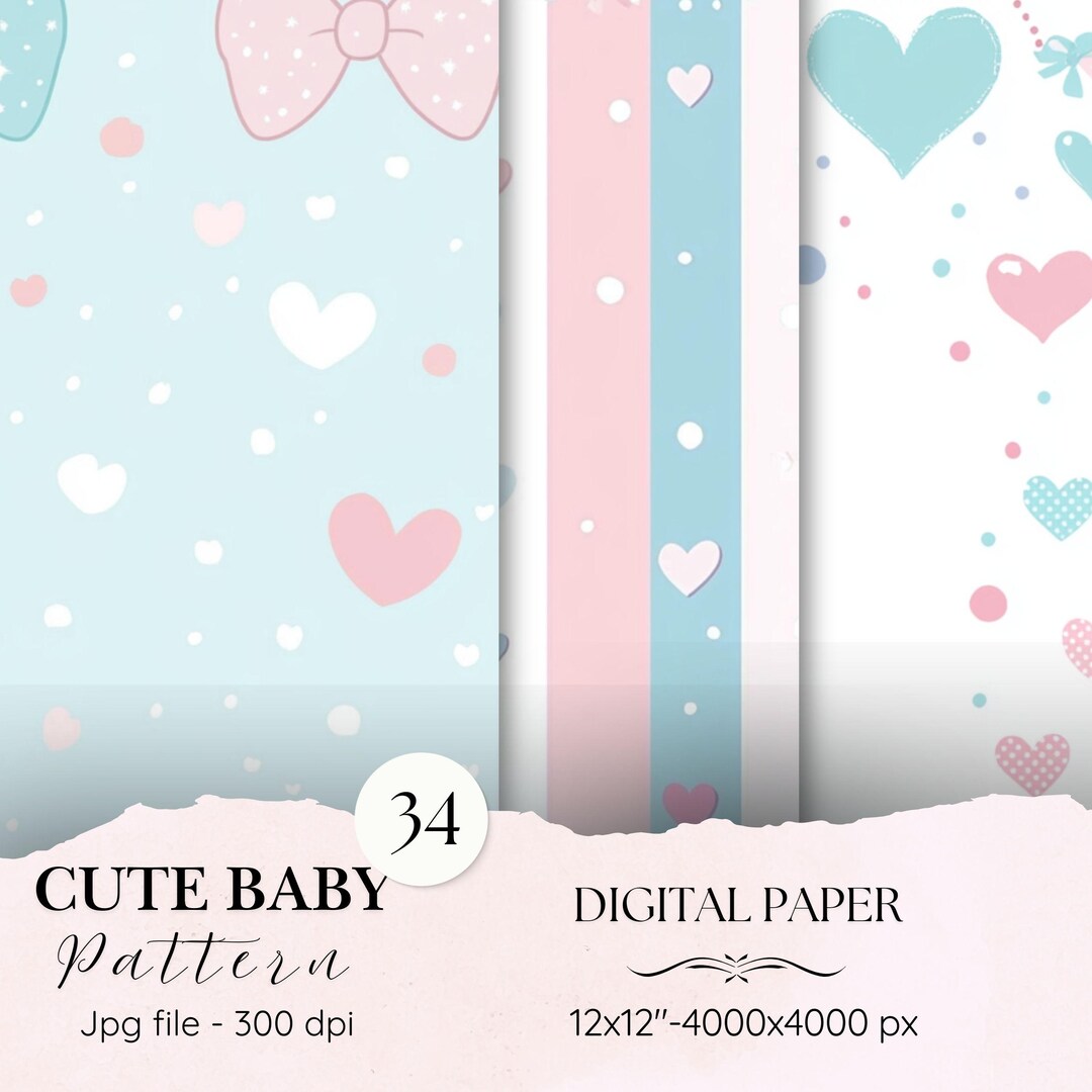 Pattern Paper Baby Baby Pattern Digital Paper Pack -34 Nursery Scrapbook Junk Journal ...