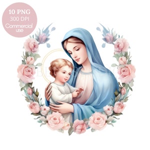 Clipart della Vergine Maria, Pacchetto 10 PNG di alta qualità, Natale Maria e Gesù, Adesivi stampabili Goodnotes, Download digitale, Carta digitale/ 499