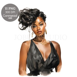 Black Woman Fashion Clipart PNG, Bundle 11 alta qualità, Bundle acquerello, adesivi stampabili, Download digitale, Digital Paper Craft/481