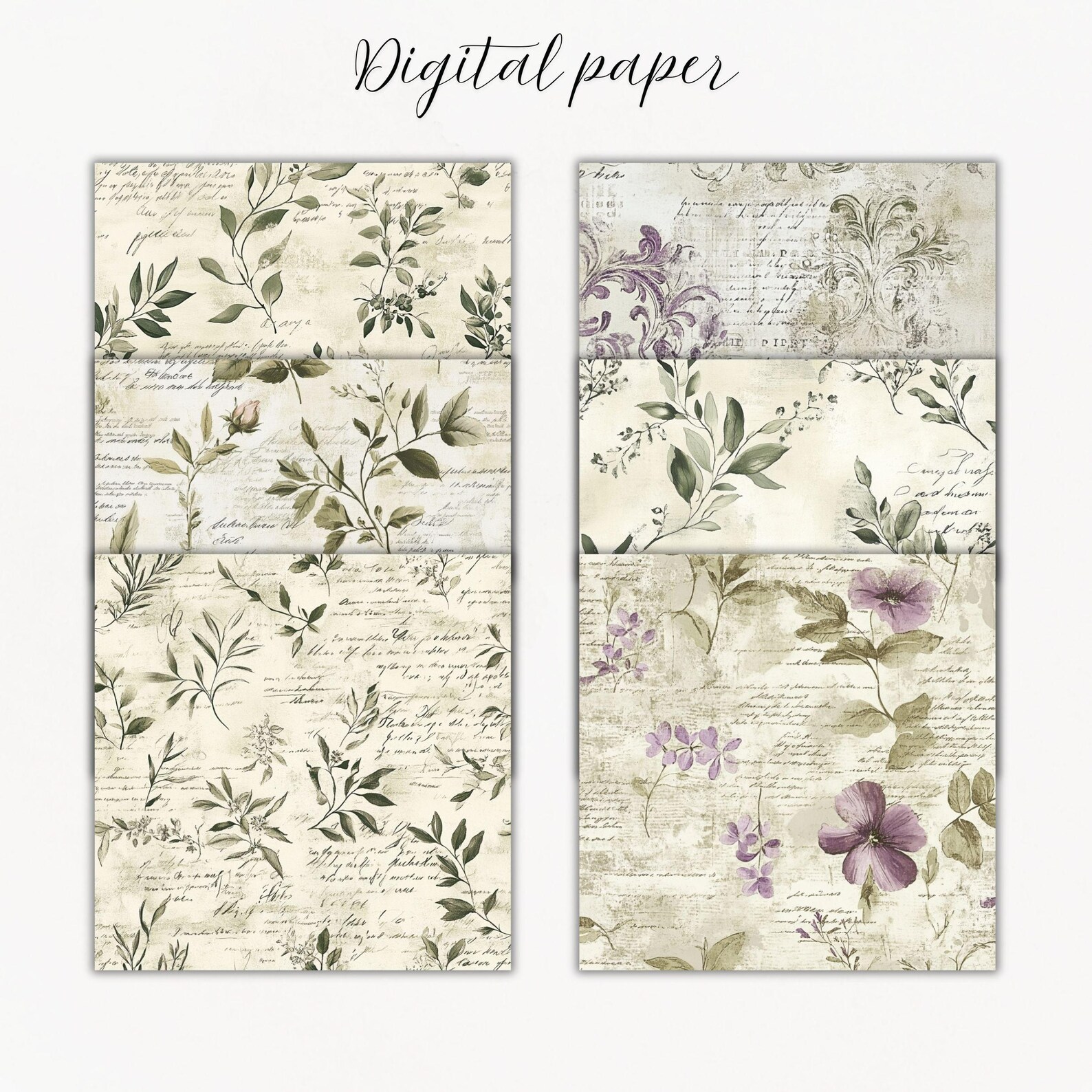 Shabby Chic Digital Paper Pack -20 Vintage Word Scrapbook Junk Journal ...
