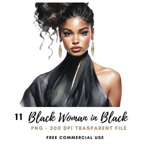 Black Woman Fashion Clipart PNG, Bundle 11 alta qualità, Bundle acquerello, adesivi stampabili, Download digitale, Digital Paper Craft/481